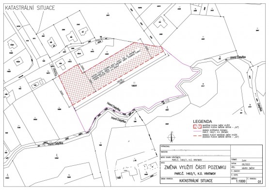 Katastrální situace-změna využití částí pozemku parc 1493_1 Vratimov (Bezruč)